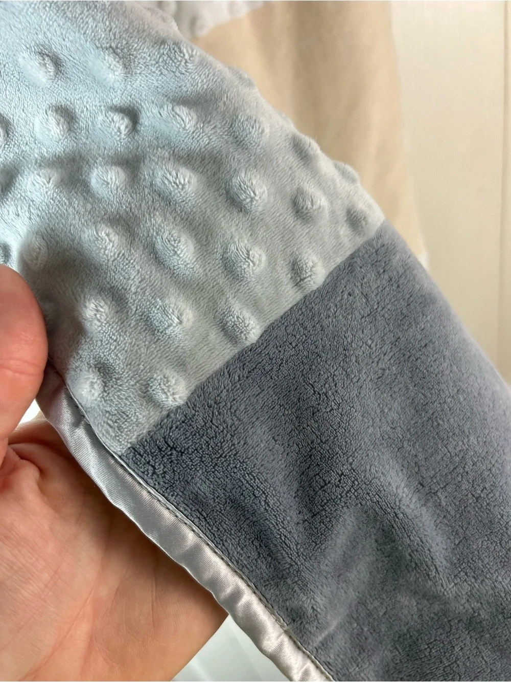 Lullaby Lane Patchwork Squares Baby Blanket Gray White Cream Minky Dot Sherpa
